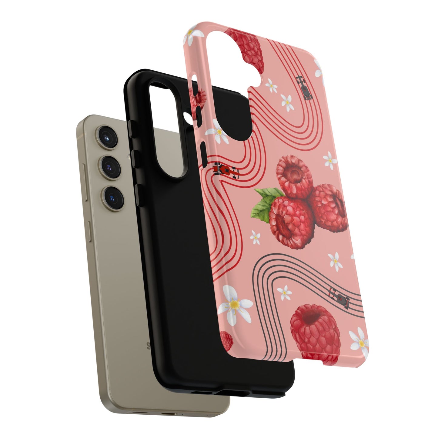 Red F1 Haas and Raspberries Phone Case, Trendy F1 Gift, Formula 1 Gift, Cute Fruit F1 Phone Case, Unique Phone Case