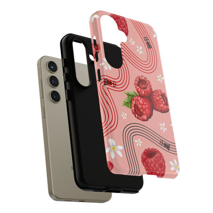 Red F1 Haas and Raspberries Phone Case, Trendy F1 Gift, Formula 1 Gift, Cute Fruit F1 Phone Case, Unique Phone Case