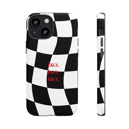 Black and Red Checkered F1 Phone Case, Box Box Box F1 Phone Case