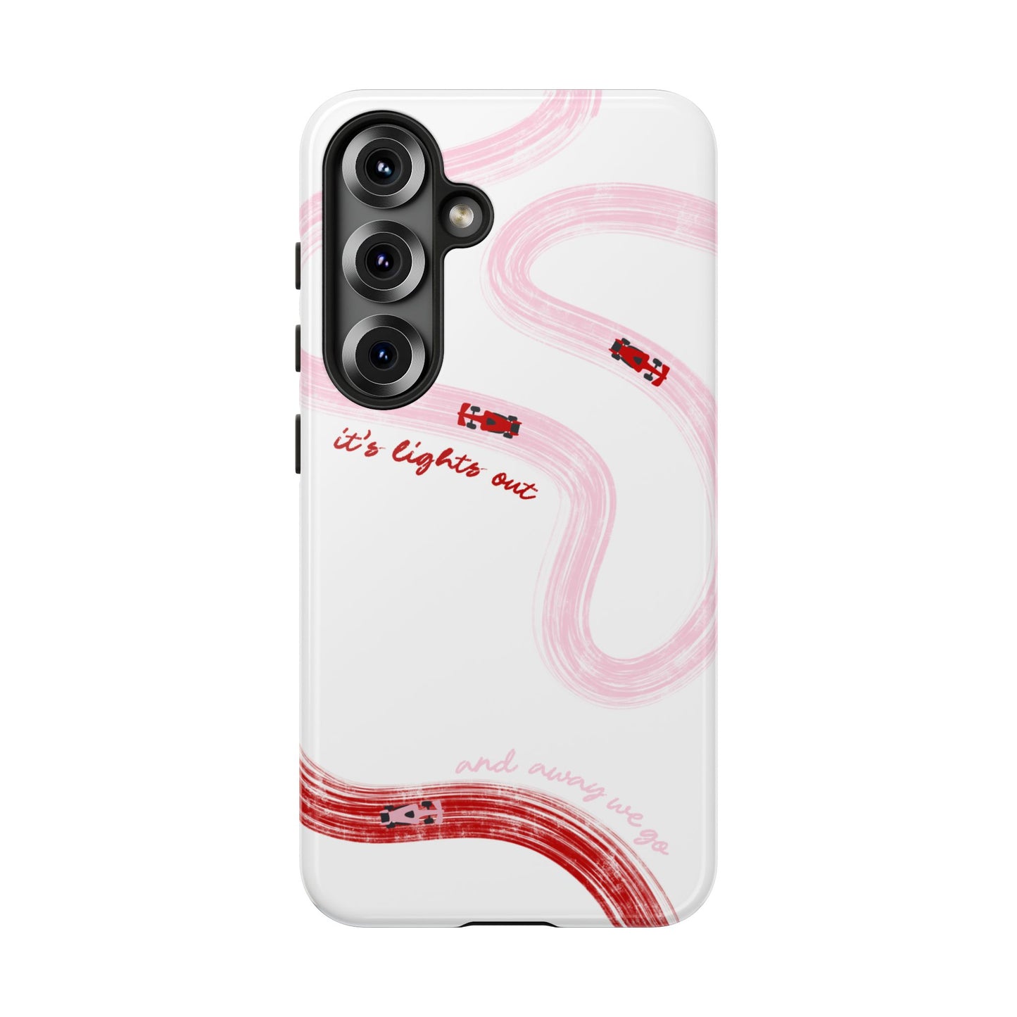 F1 Phone Case Pink and Red Painted "its lights out and away we go", Trendy F1 Gift, Formula 1 Gift, Cute F1 Phone Case, Unique Phone Case