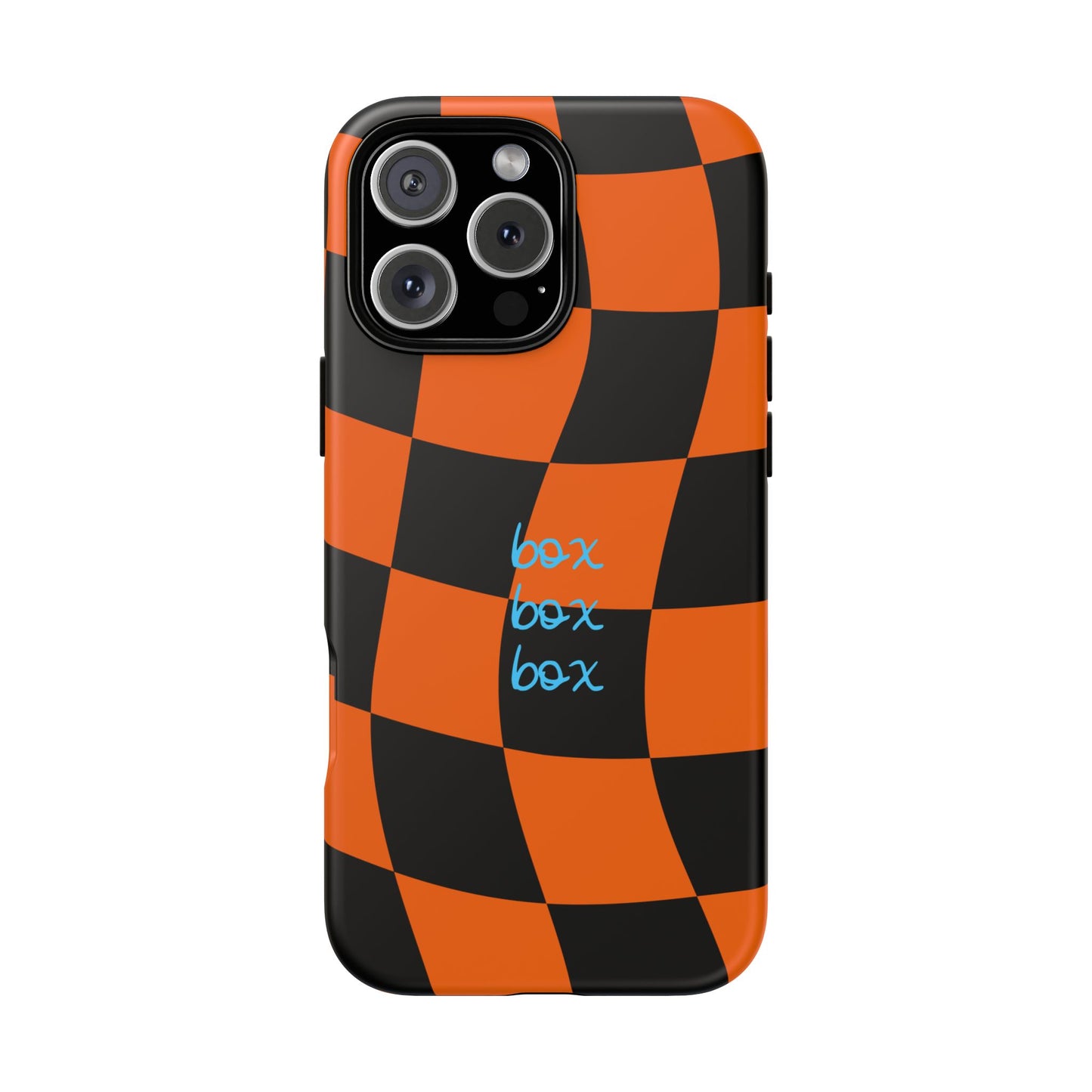 McLaren Orange and Black Checkered F1 Phone Case, Box Box Box F1 Phone Case