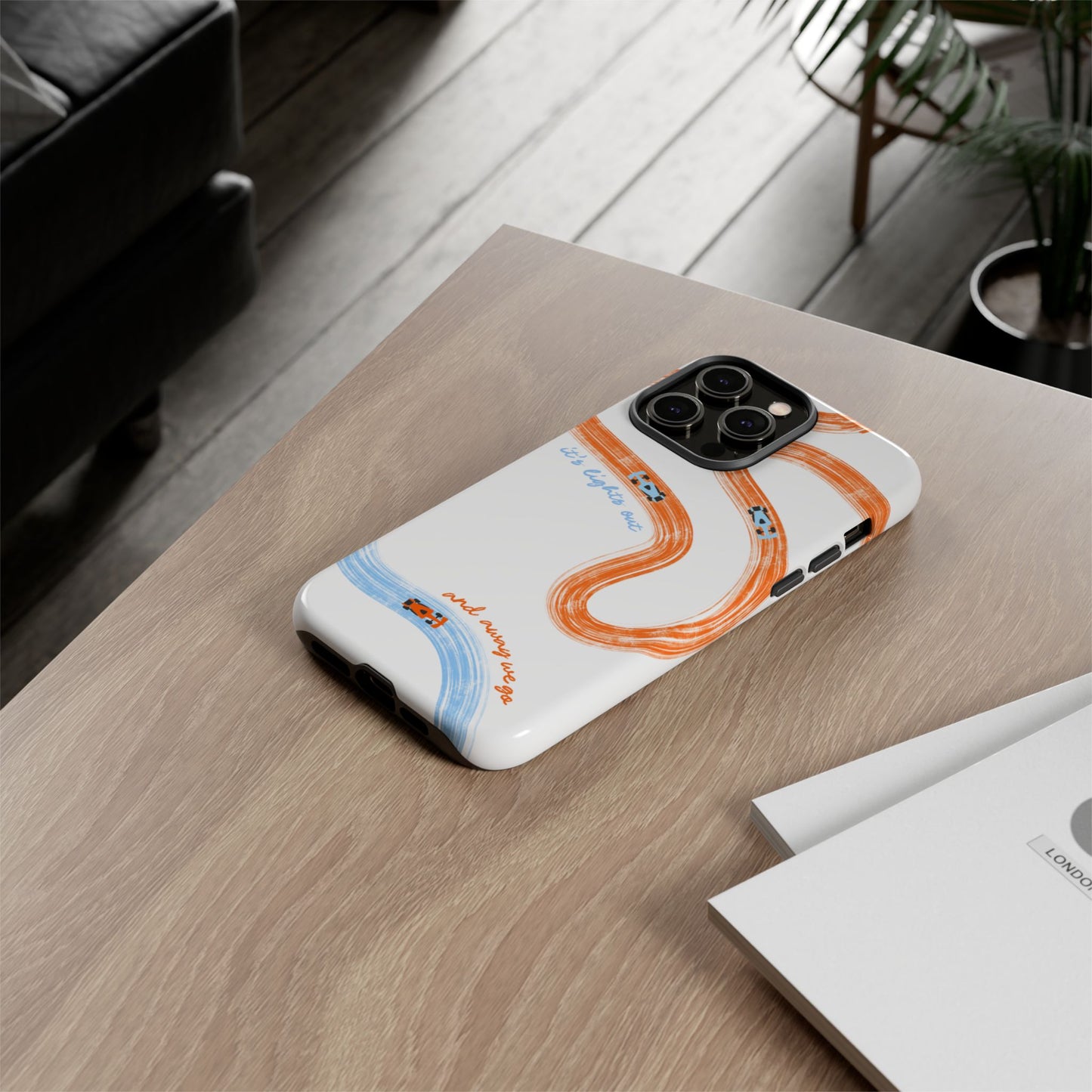 McLaren F1 Phone Case Orange and Blue Painted "its lights out and away we go", Trendy F1 Gift, Formula 1 Gift, Cute F1 Phone Case