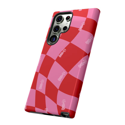 F1 Phone Case Pink and Red Checkerboard Design, Trendy F1 Gift, Girly Formula 1 Gift, Cute F1 Phone Case, Unique Formula One Phone Case