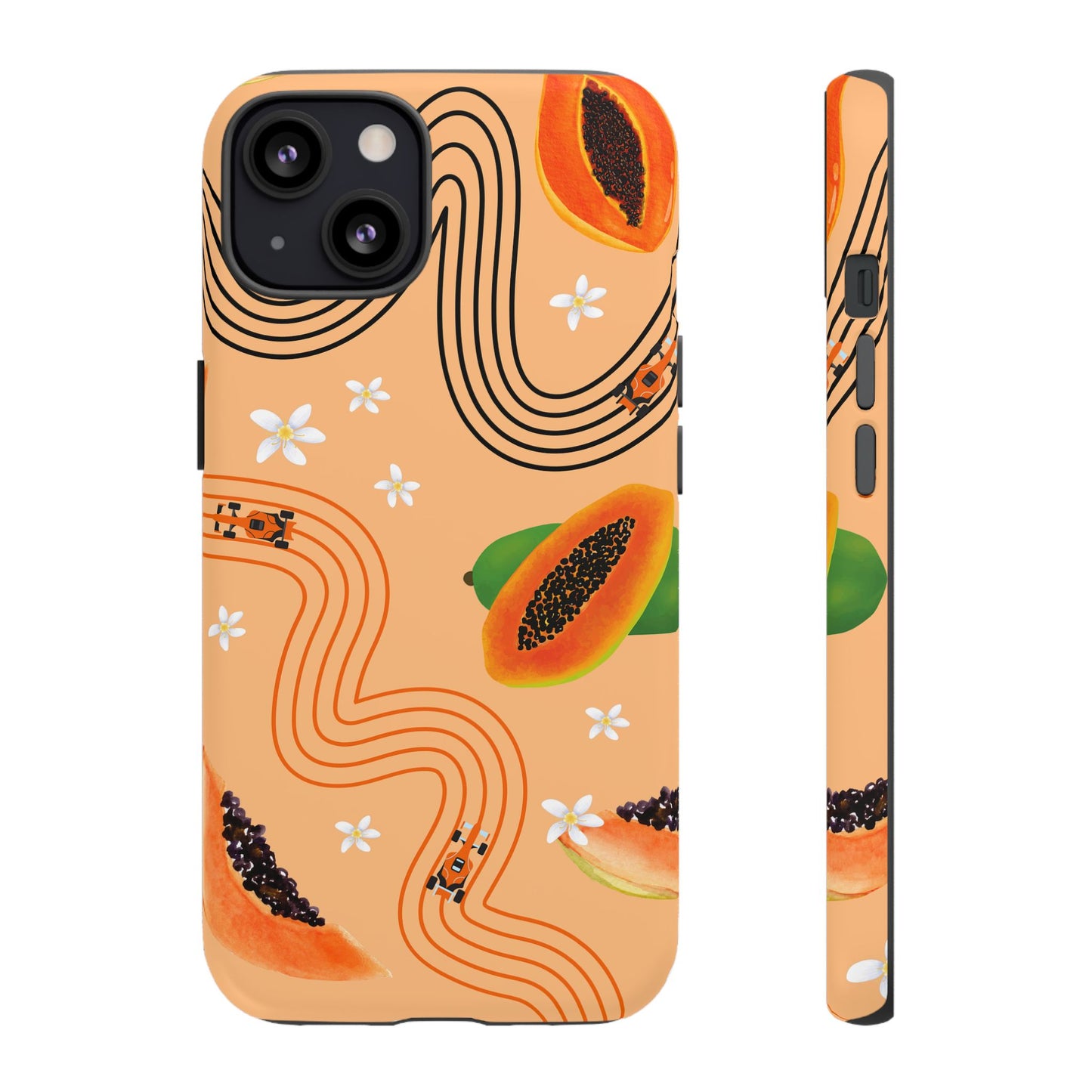 Orange F1 McLaren and Papaya Phone Case, Trendy F1 Gift, Formula 1 Gift, Cute Fruit F1 Phone Case, Unique Phone Case