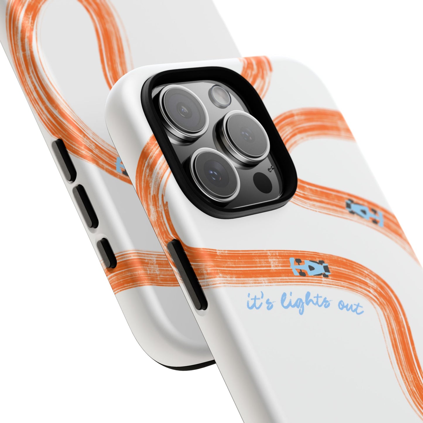 McLaren F1 Phone Case Orange and Blue Painted "its lights out and away we go", Trendy F1 Gift, Formula 1 Gift, Cute F1 Phone Case