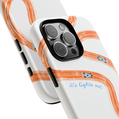 McLaren F1 Phone Case Orange and Blue Painted "its lights out and away we go", Trendy F1 Gift, Formula 1 Gift, Cute F1 Phone Case