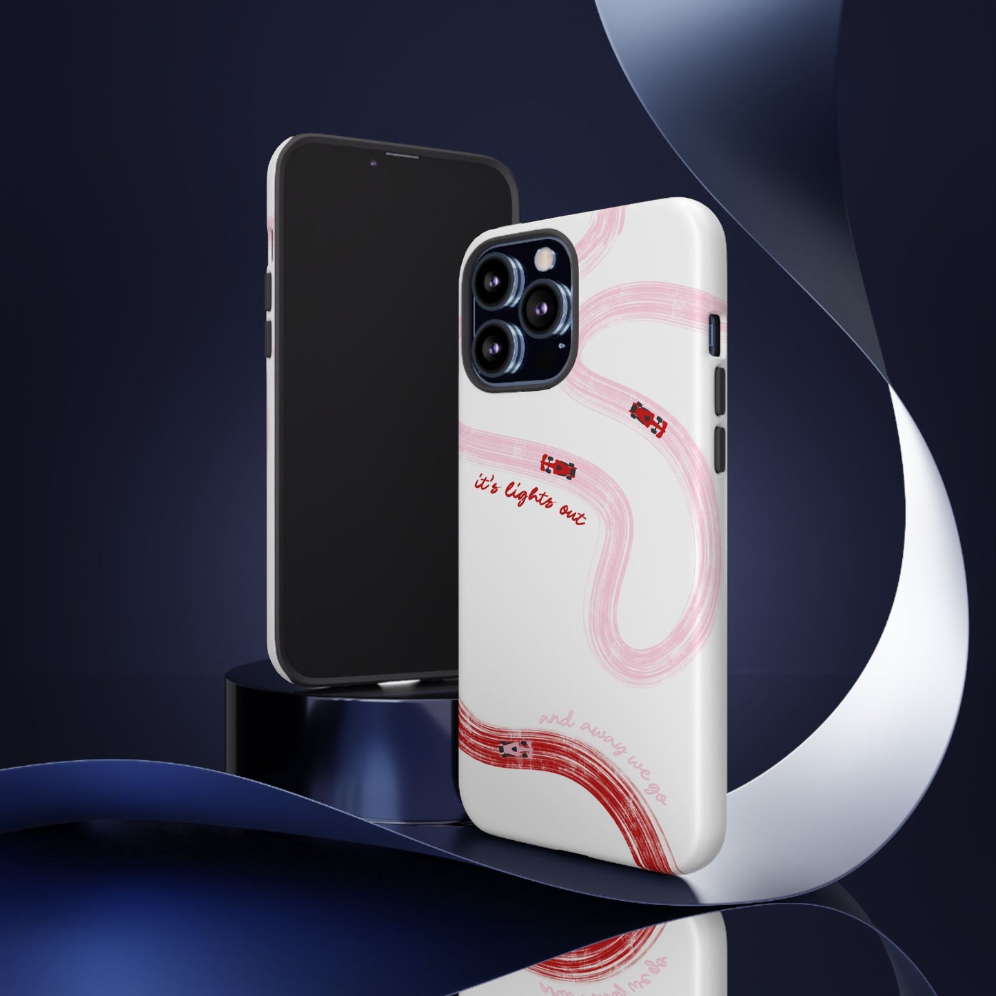 F1 Phone Case Pink and Red Painted "its lights out and away we go", Trendy F1 Gift, Formula 1 Gift, Cute F1 Phone Case, Unique Phone Case