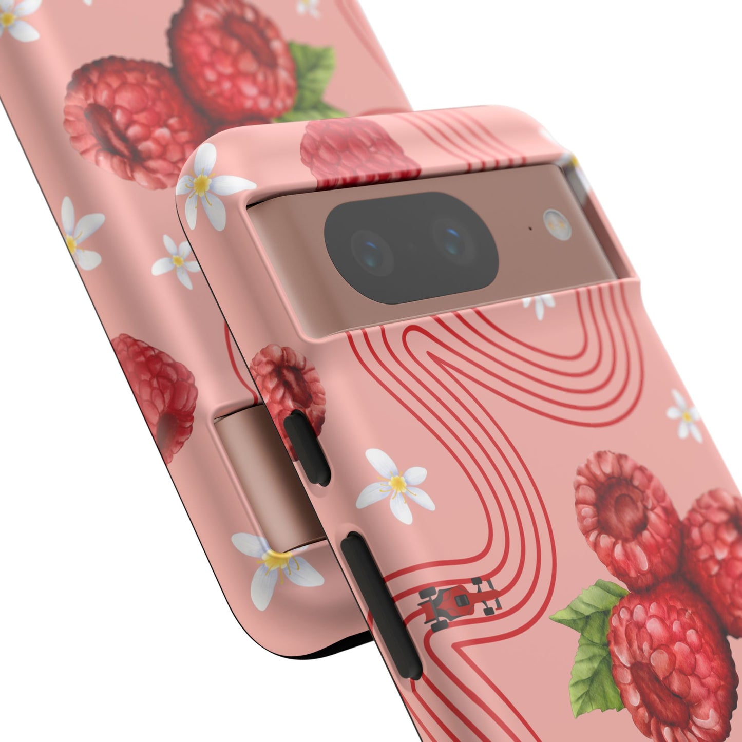 Red F1 Haas and Raspberries Phone Case, Trendy F1 Gift, Formula 1 Gift, Cute Fruit F1 Phone Case, Unique Phone Case