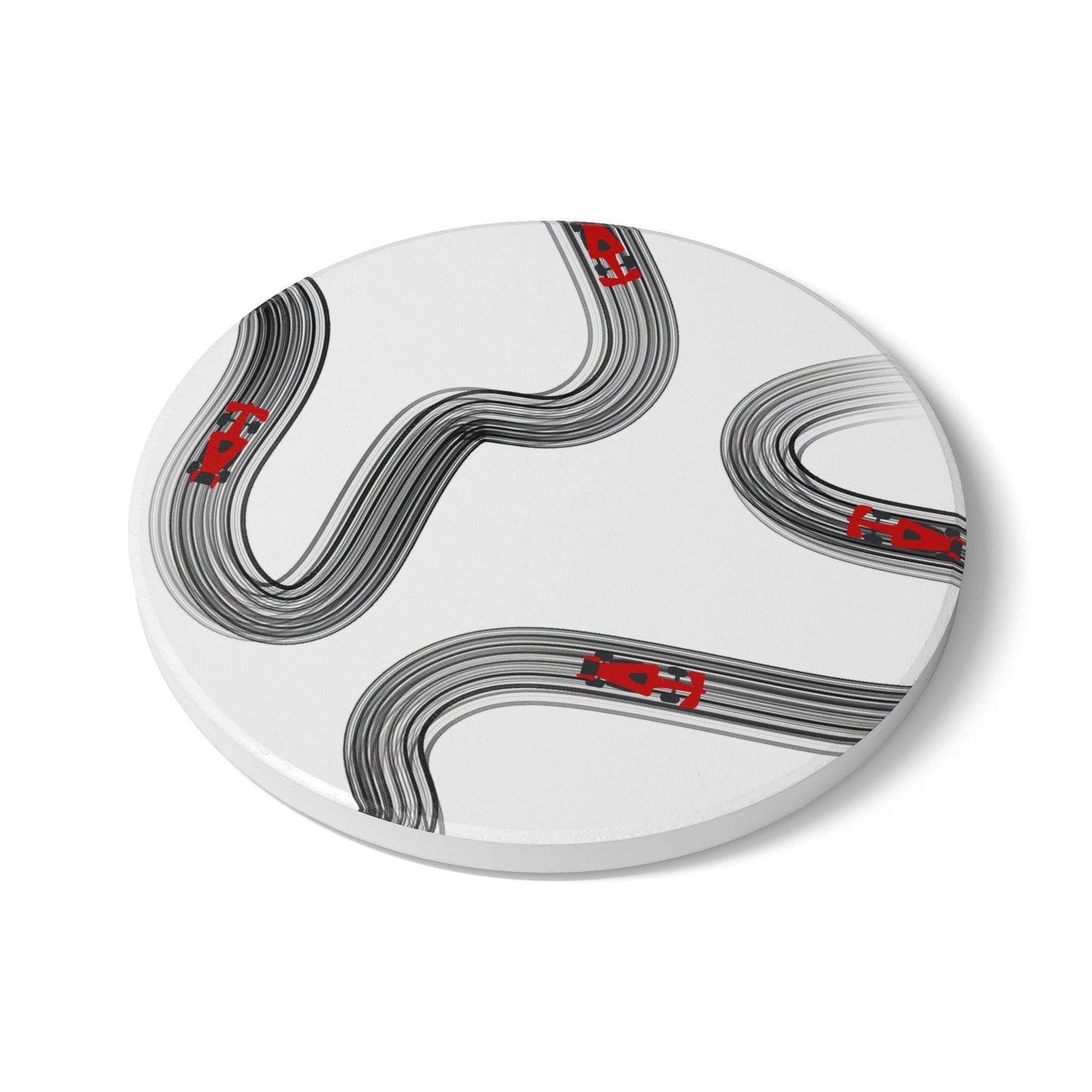 Black and Red F1 Ceramic Coaster | Curved Tracks with Tiny Cars