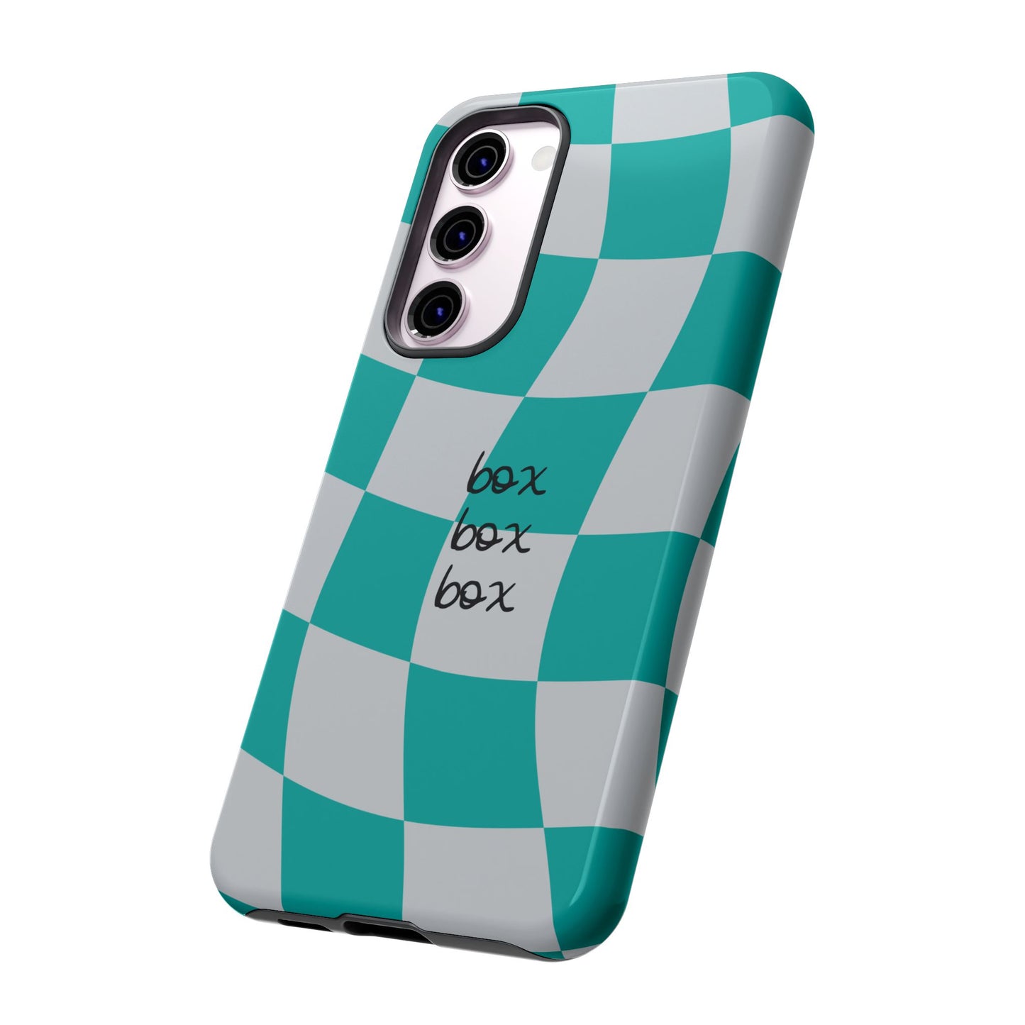 Mercedes Teal and Grey Checkered F1 Phone Case, Box Box Box F1 Phone Case