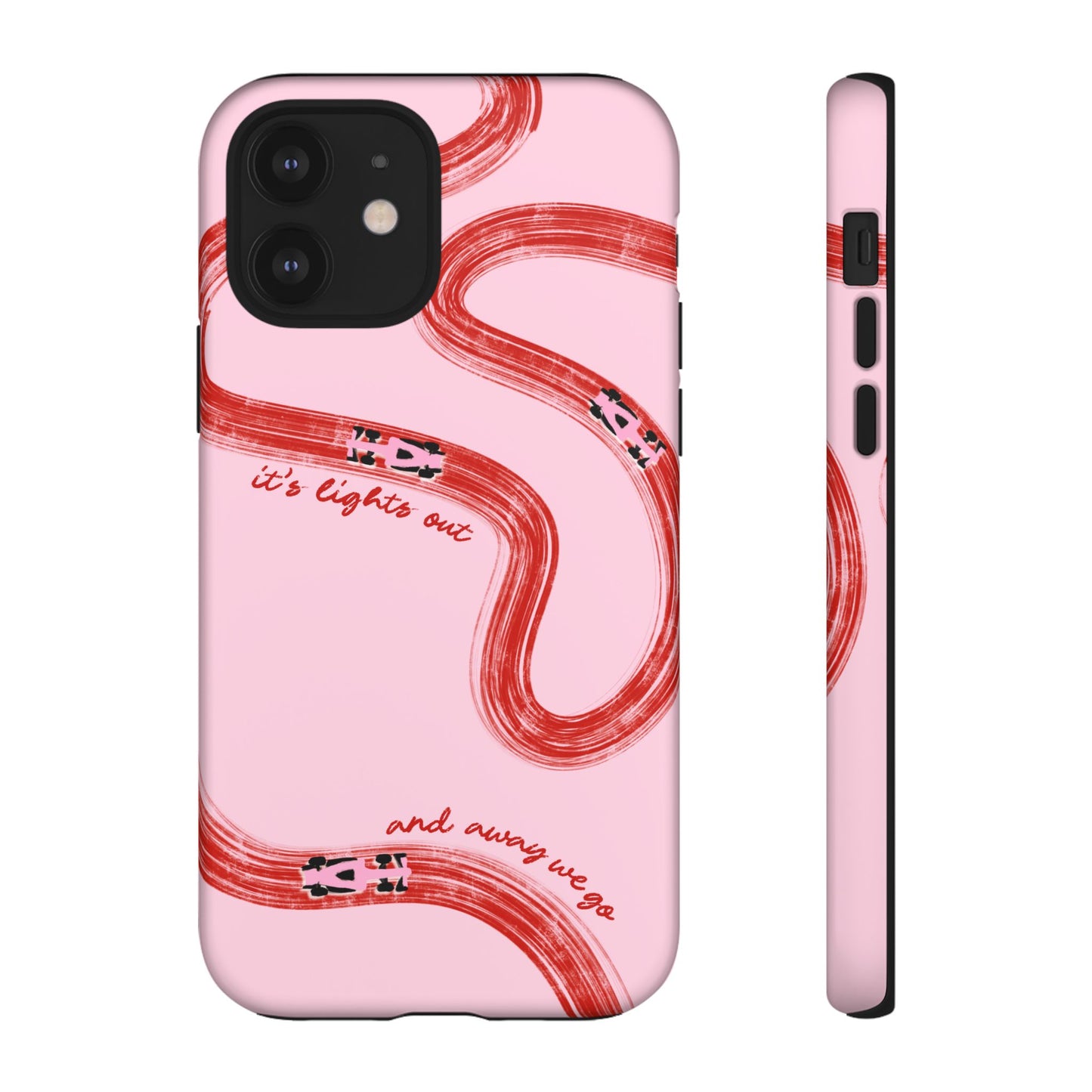 F1 Phone Case Pink and Red Painted "its lights out and away we go", Trendy F1 Gift, Formula 1 Gift, Cute F1 Phone Case, Unique Phone Case