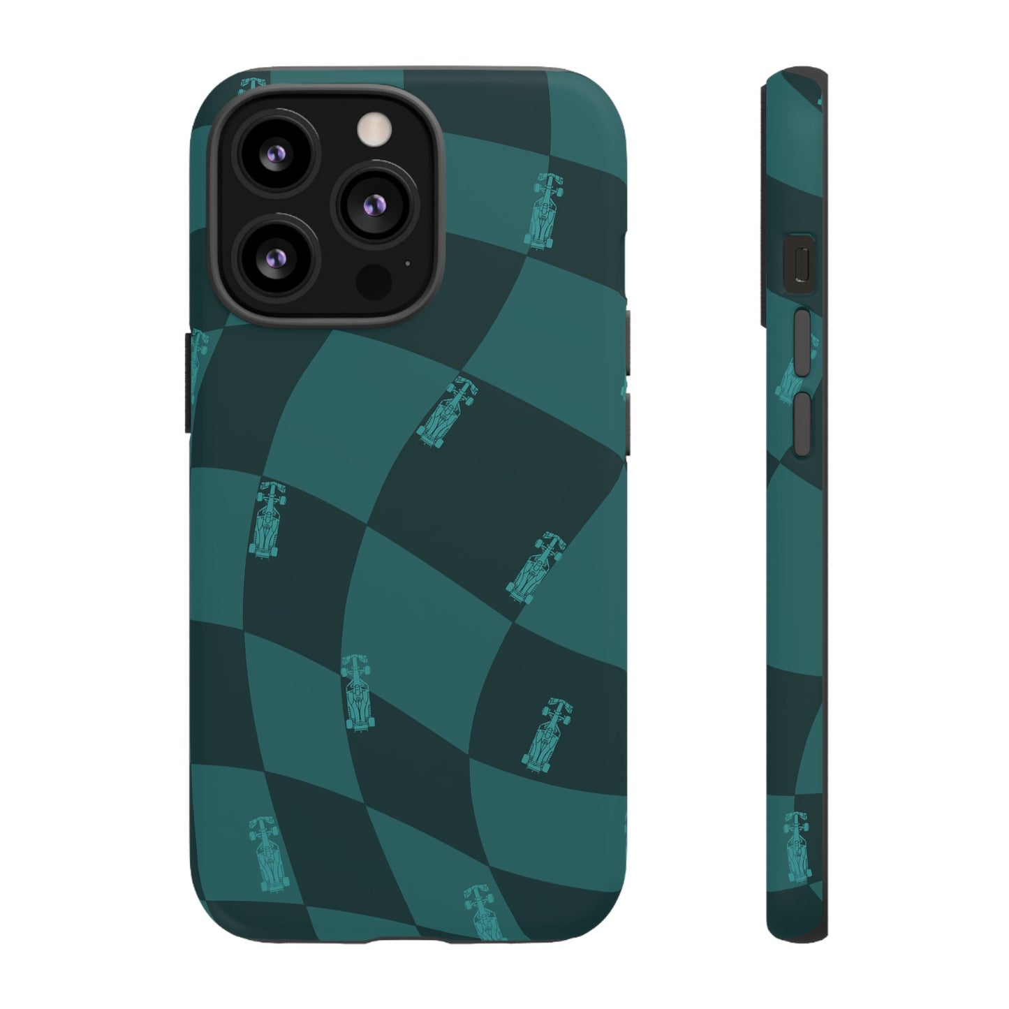 F1 Phone Case Teal Checkered Design, Trendy F1 Gift, Formula 1 Gift, Cute F1 Phone Case, Unique Formula One Phone Case