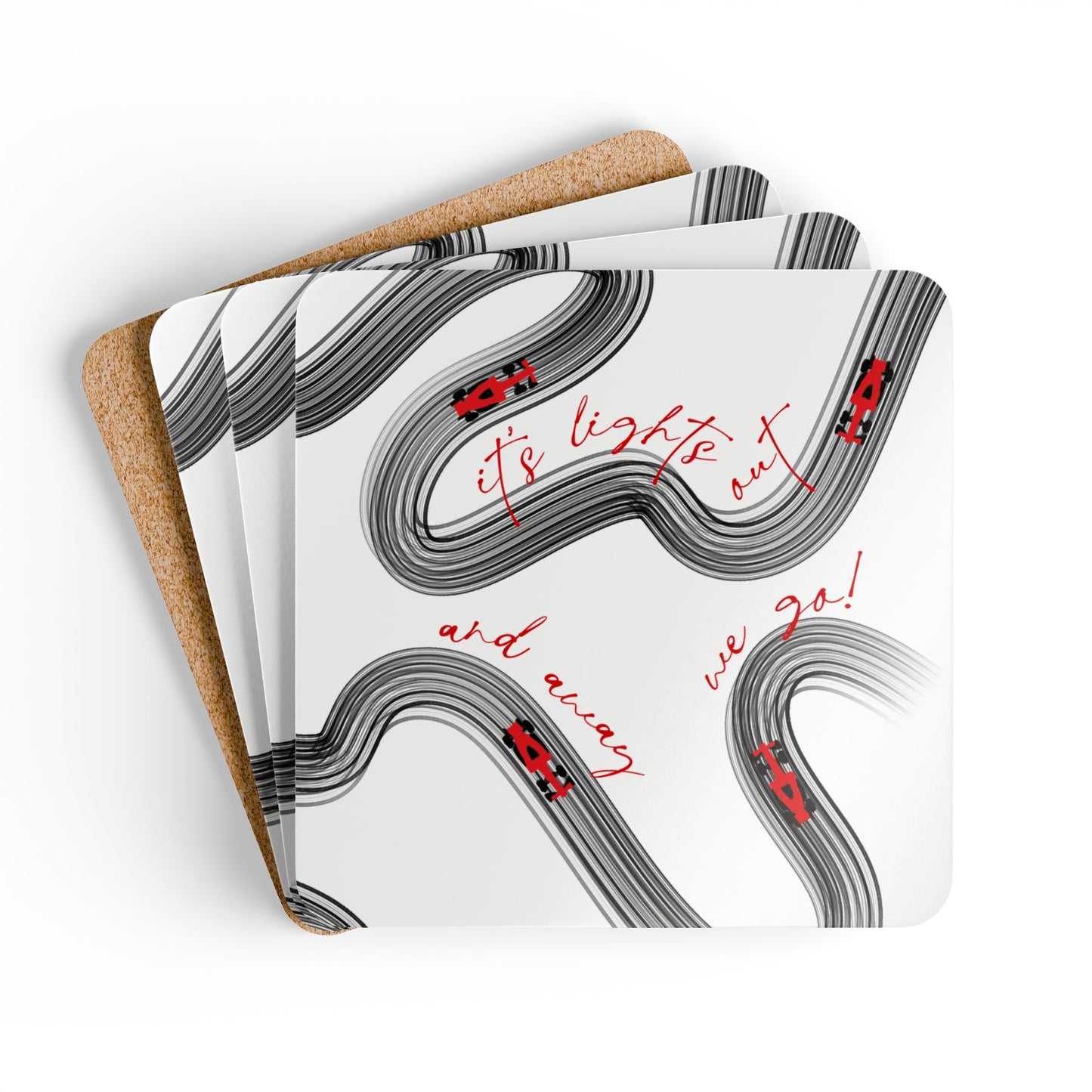F1 Black and Red Corkwood Coaster Set of 4 | Formula 1 Coaster Set