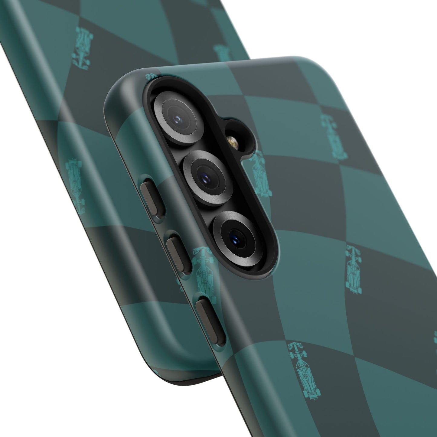 F1 Phone Case Teal Checkered Design, Trendy F1 Gift, Formula 1 Gift, Cute F1 Phone Case, Unique Formula One Phone Case