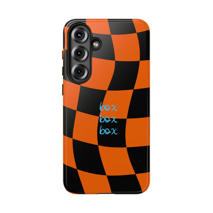 McLaren Orange and Black Checkered F1 Phone Case, Box Box Box F1 Phone Case