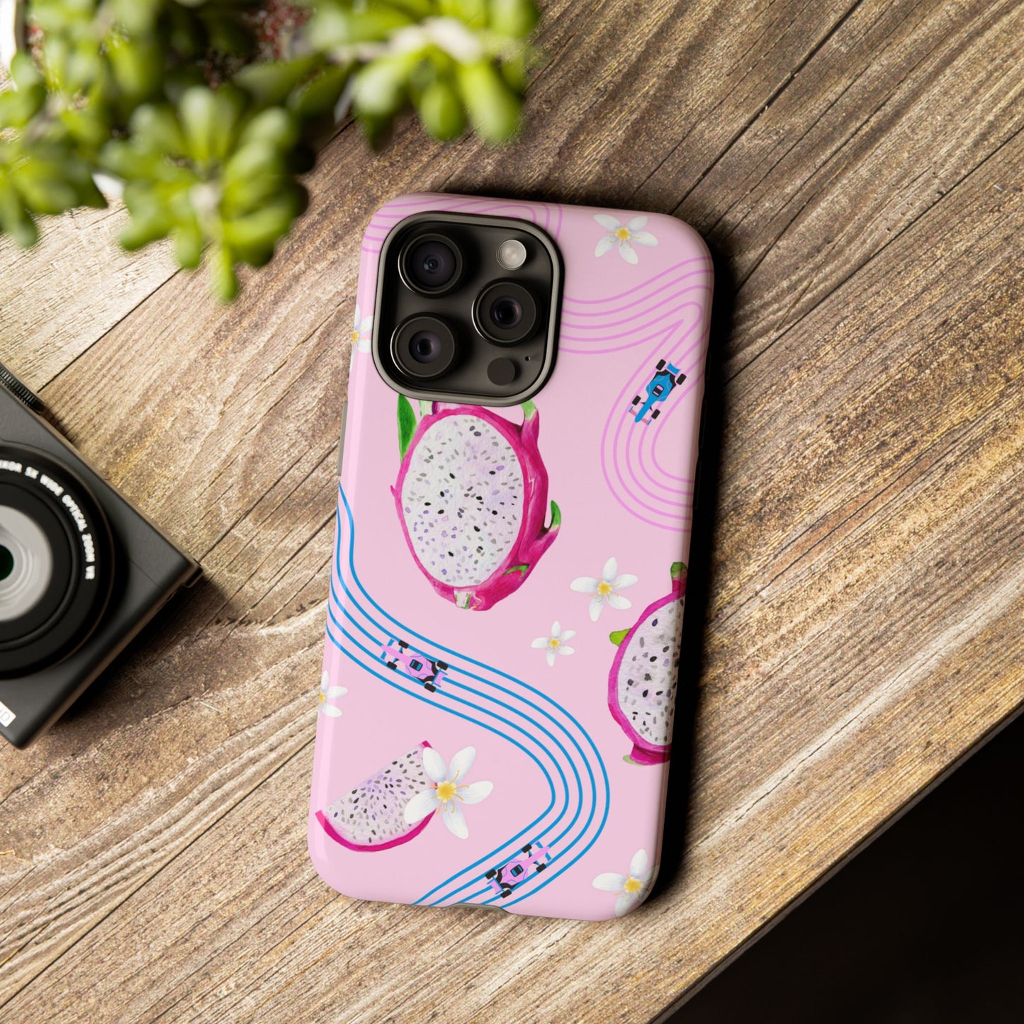 Pink F1 Alpine and Dragonfruit Phone Case, Trendy F1 Gift, Formula 1 Gift, Cute Fruit F1 Phone Case, Unique Phone Case