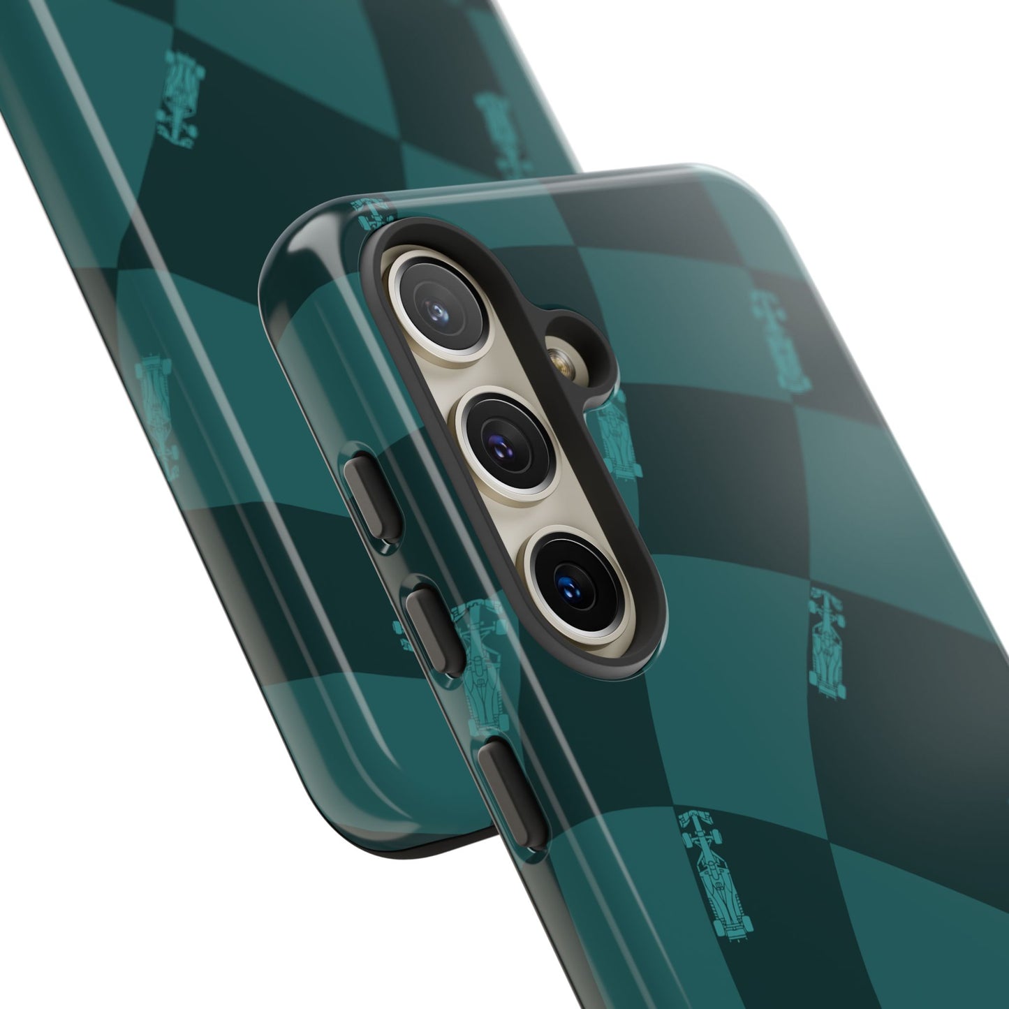 F1 Phone Case Teal Checkered Design, Trendy F1 Gift, Formula 1 Gift, Cute F1 Phone Case, Unique Formula One Phone Case
