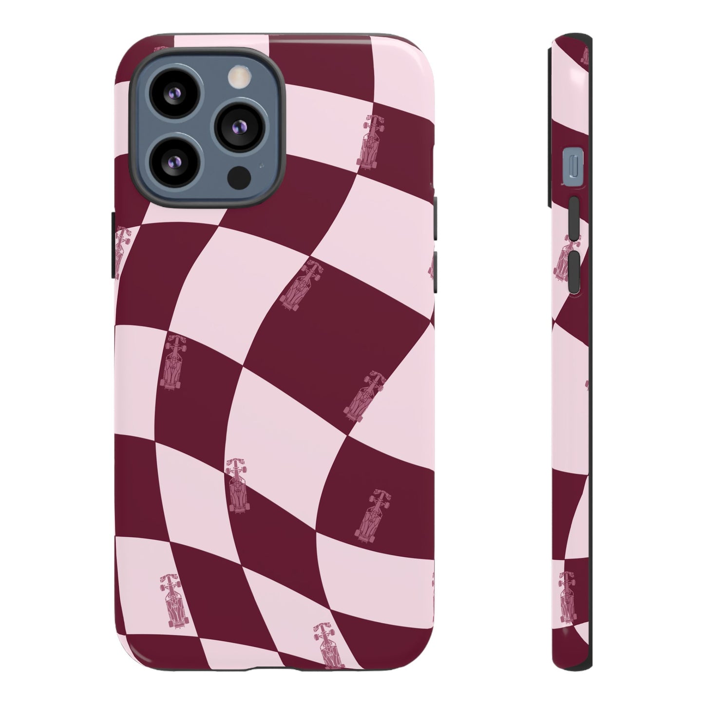 F1 Phone Case Pink Checkered Design, Trendy F1 Gift, Formula 1 Gift, Cute F1 Phone Case, Unique Formula One Phone Case