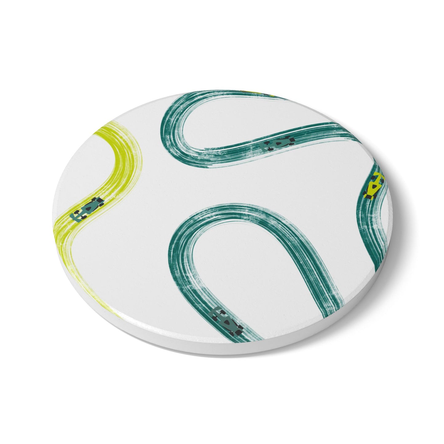 F1 Aston Martin Ceramic Coaster - Teal and Yellow Painted Tracks