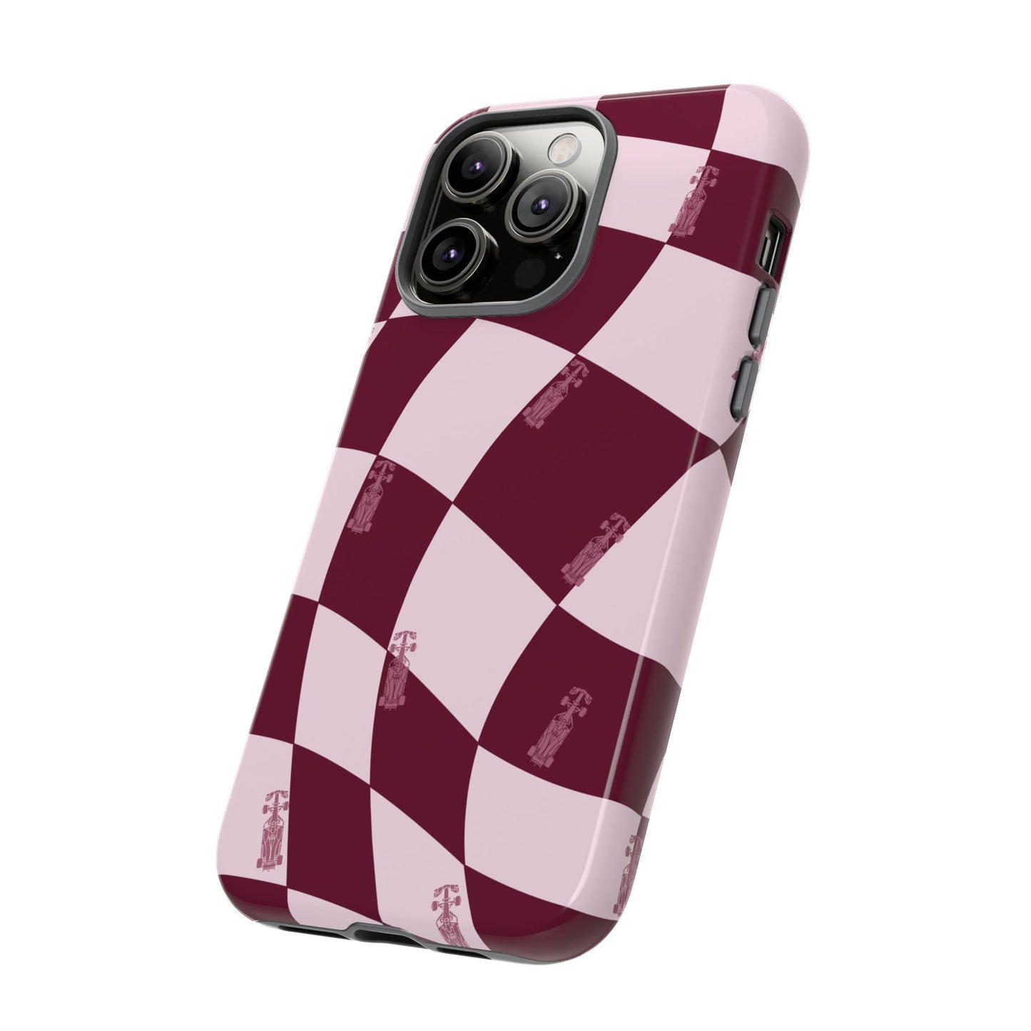 F1 Phone Case Pink Checkered Design, Trendy F1 Gift, Formula 1 Gift, Cute F1 Phone Case, Unique Formula One Phone Case