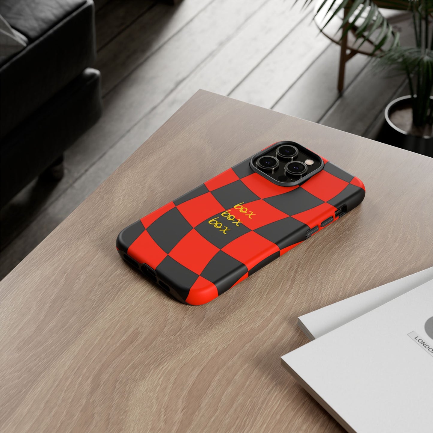 F1 Ferrari Black and Red Checkered Phone Case, Box Box Box F1 Phone Case