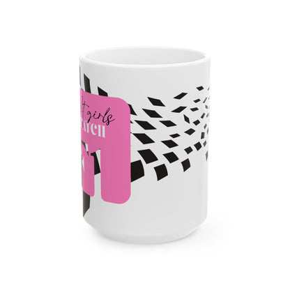 Pink Checkered F1 Mug, Hot Girls Watch F1 Mug