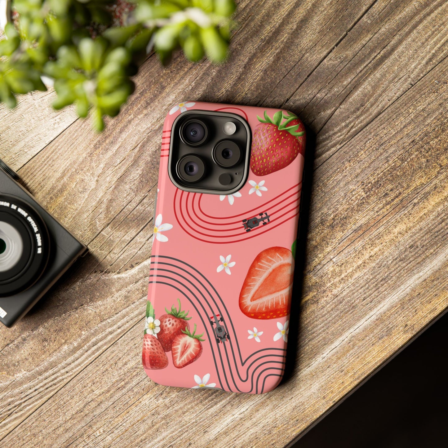 Red F1 Audi and Strawberries Phone Case, Trendy F1 Gift, Formula 1 Gift, Cute Fruit F1 Phone Case, Unique Phone Case