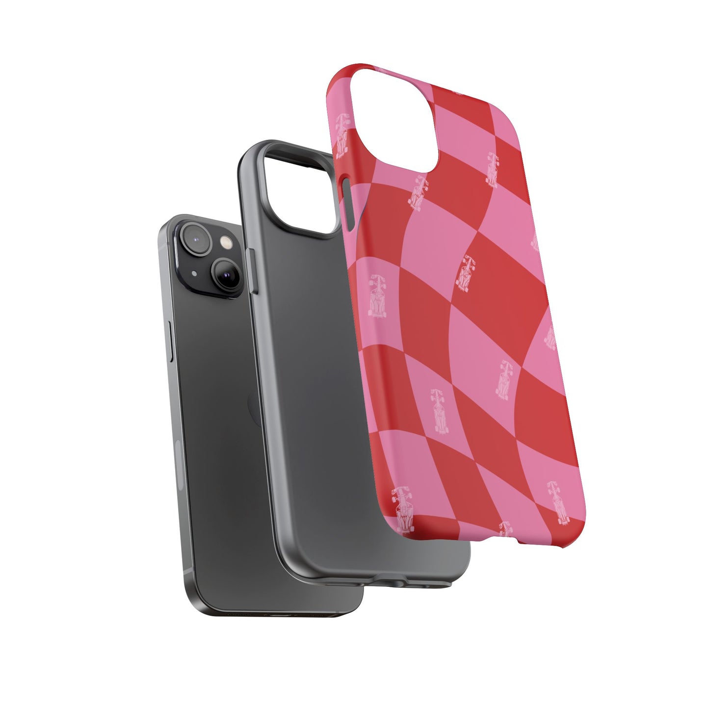 F1 Phone Case Pink and Red Checkerboard Design, Trendy F1 Gift, Girly Formula 1 Gift, Cute F1 Phone Case, Unique Formula One Phone Case