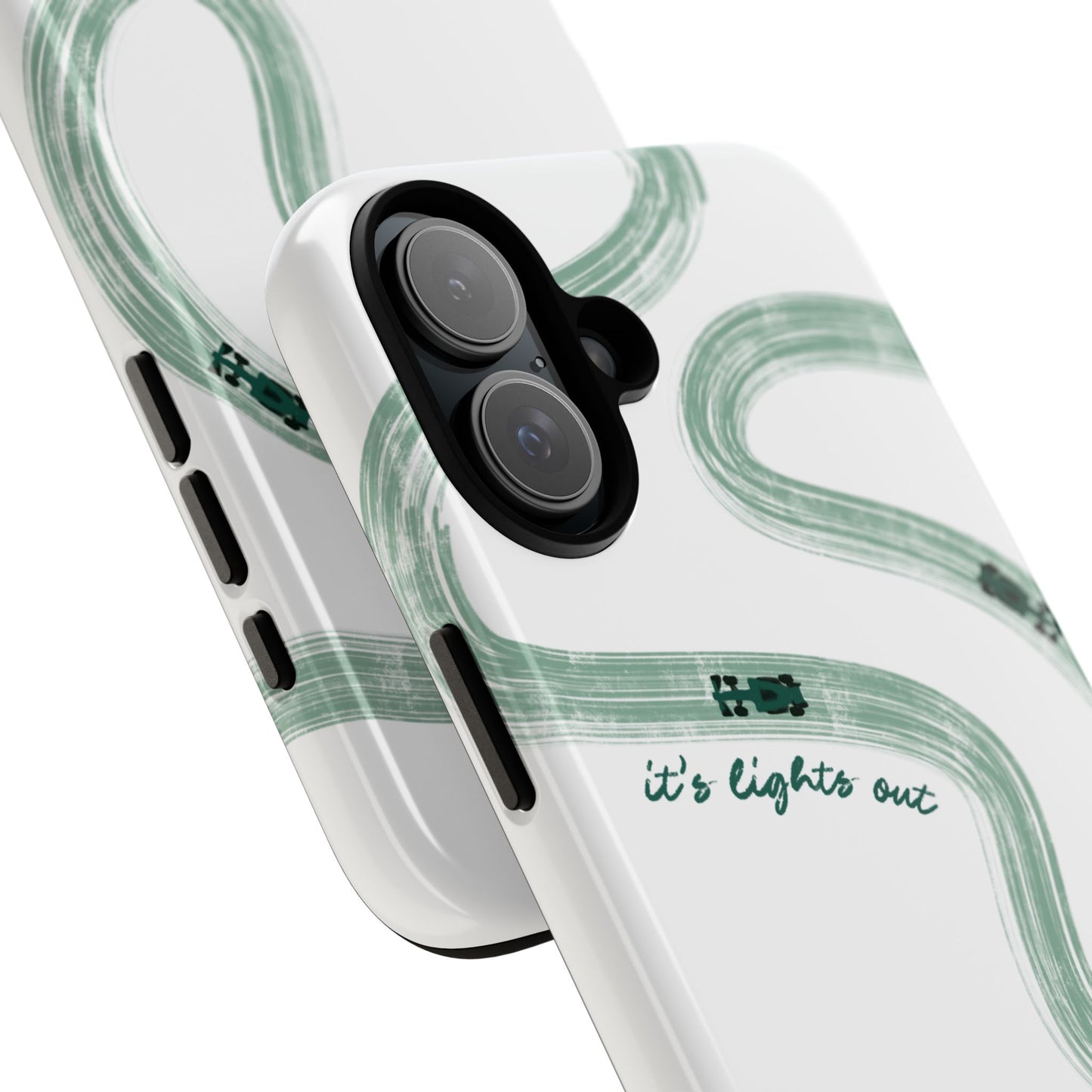 F1 Phone Case Green Painted "its lights out and away we go", Trendy F1 Gift, Formula 1 Gift, Cute F1 Phone Case, Gift for F1 Fans
