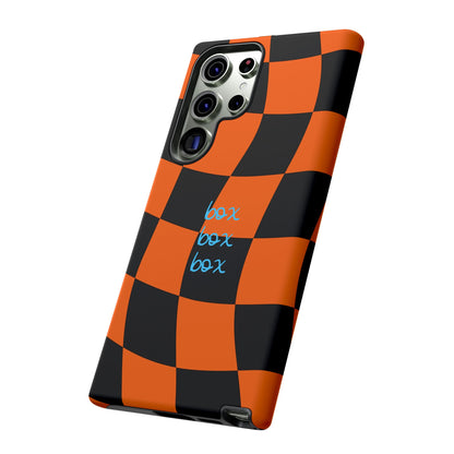 McLaren Orange and Black Checkered F1 Phone Case, Box Box Box F1 Phone Case