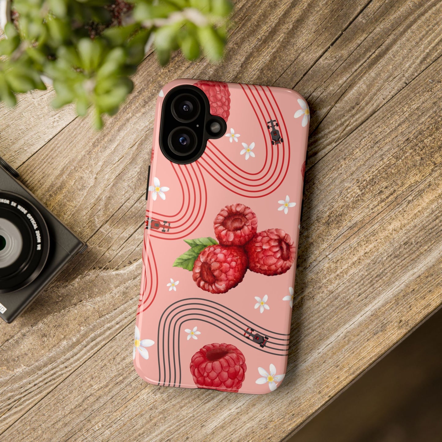 Red F1 Haas and Raspberries Phone Case, Trendy F1 Gift, Formula 1 Gift, Cute Fruit F1 Phone Case, Unique Phone Case