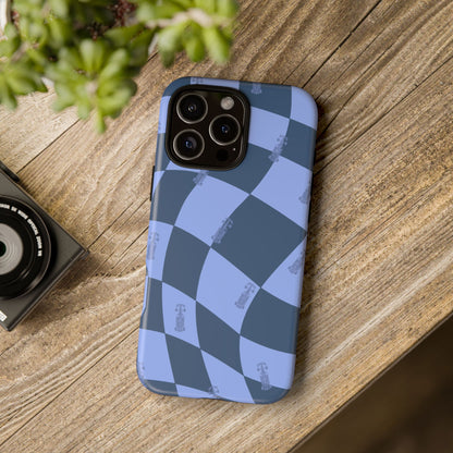 F1 Phone Case Blue Checkerboard Design, Trendy F1 Gift, Formula 1 Gift, Cute F1 Phone Case, Unique Formula One Phone Case