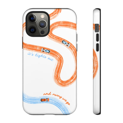 McLaren F1 Phone Case Orange and Blue Painted "its lights out and away we go", Trendy F1 Gift, Formula 1 Gift, Cute F1 Phone Case