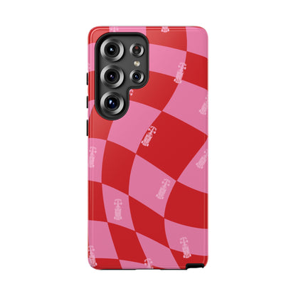 F1 Phone Case Pink and Red Checkerboard Design, Trendy F1 Gift, Girly Formula 1 Gift, Cute F1 Phone Case, Unique Formula One Phone Case