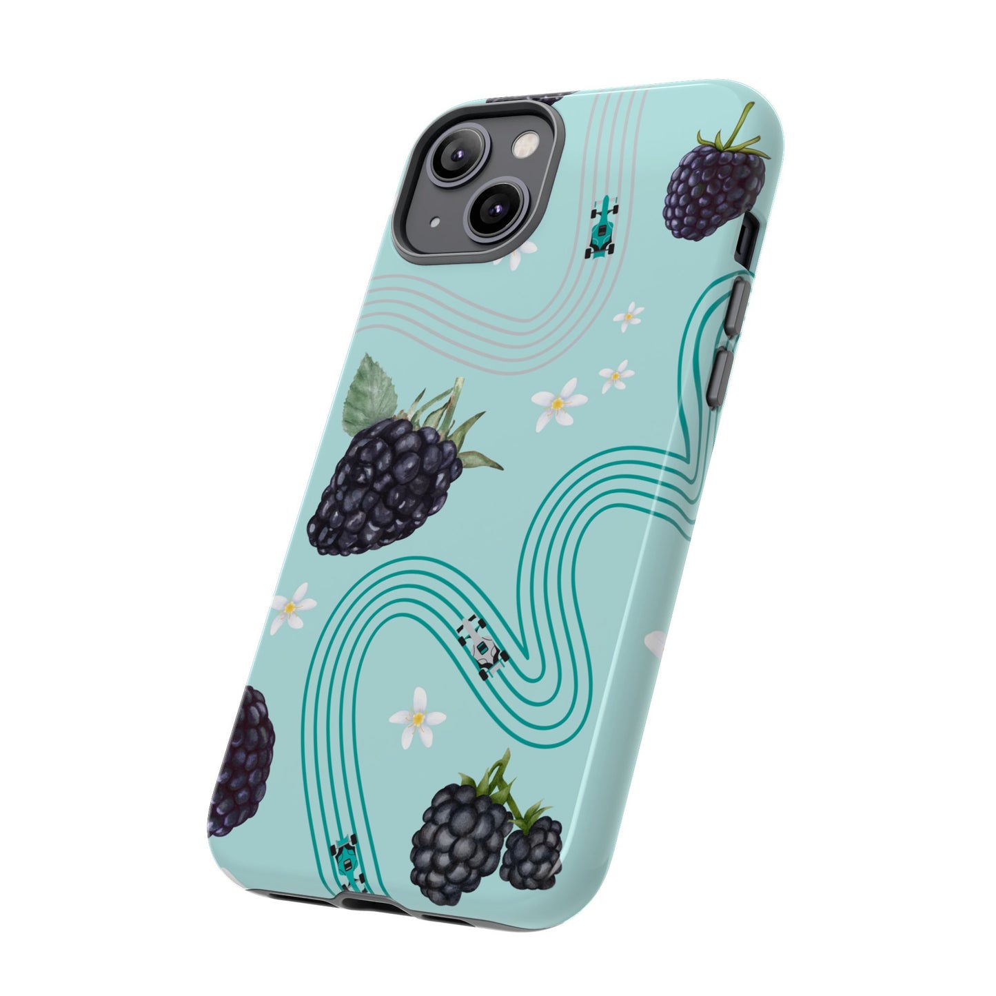 Teal F1 Mercedes and Blackberries Phone Case , Trendy F1 Gift, Formula 1 Gift, Cute Fruit F1 Phone Case, Unique Phone Case