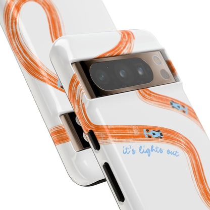 McLaren F1 Phone Case Orange and Blue Painted "its lights out and away we go", Trendy F1 Gift, Formula 1 Gift, Cute F1 Phone Case
