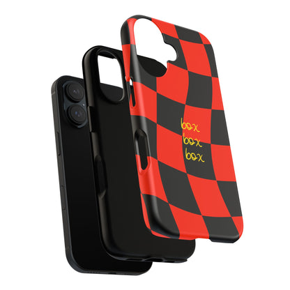 F1 Ferrari Black and Red Checkered Phone Case, Box Box Box F1 Phone Case