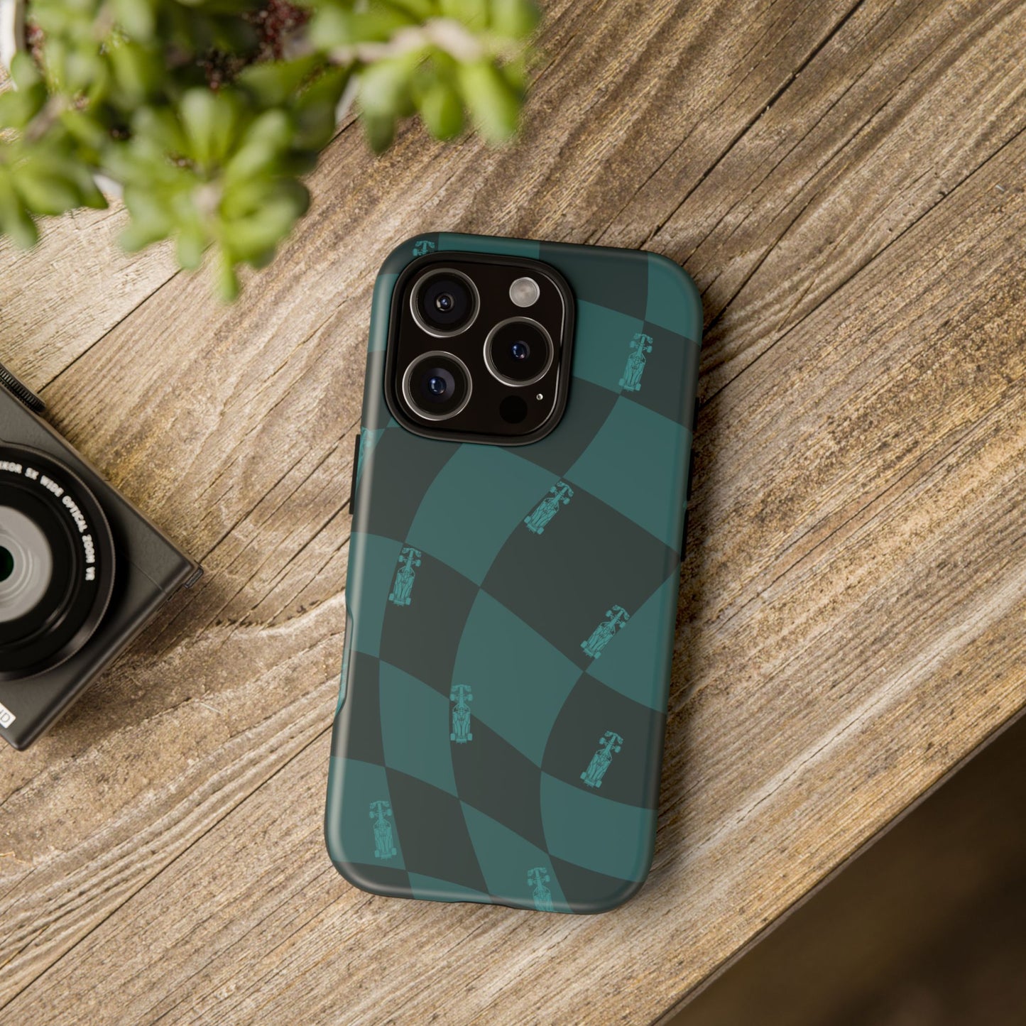 F1 Phone Case Teal Checkered Design, Trendy F1 Gift, Formula 1 Gift, Cute F1 Phone Case, Unique Formula One Phone Case