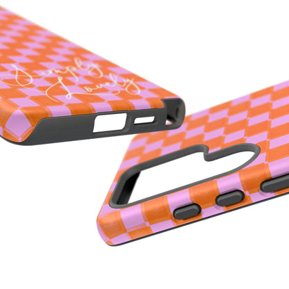 Simply Lovely Orange and Pink Checkered F1 Phone Case Design, Trendy F1 Gift, Formula 1 Gift, Cute F1 Phone Case