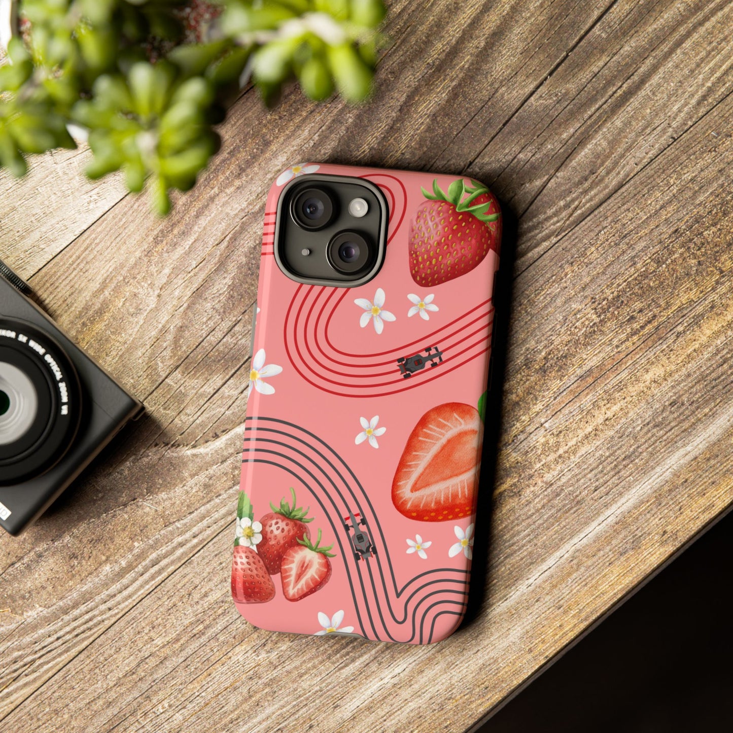 Red F1 Audi and Strawberries Phone Case, Trendy F1 Gift, Formula 1 Gift, Cute Fruit F1 Phone Case, Unique Phone Case