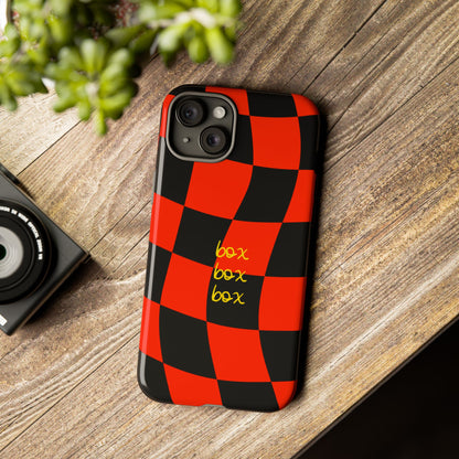 F1 Ferrari Black and Red Checkered Phone Case, Box Box Box F1 Phone Case