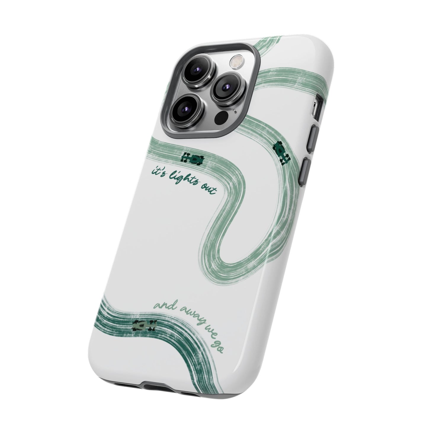 F1 Phone Case Green Painted "its lights out and away we go", Trendy F1 Gift, Formula 1 Gift, Cute F1 Phone Case, Gift for F1 Fans