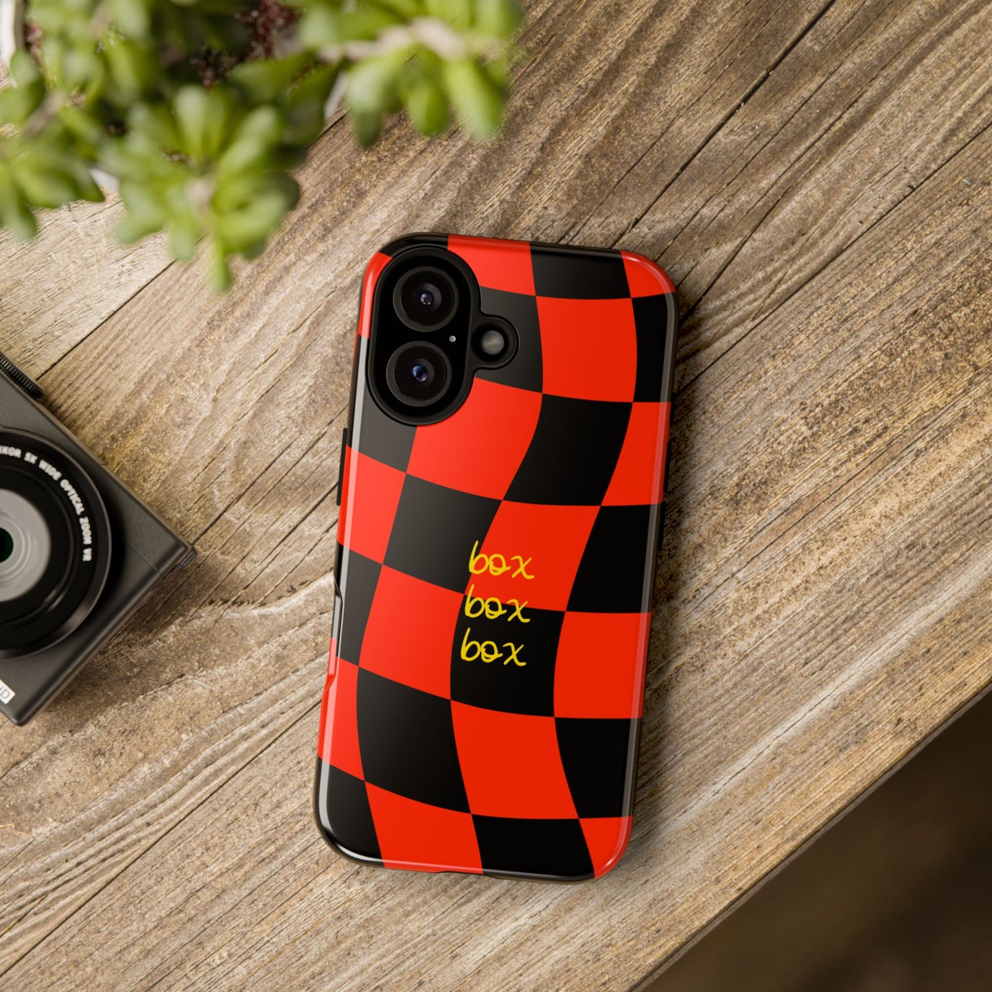 F1 Ferrari Black and Red Checkered Phone Case, Box Box Box F1 Phone Case