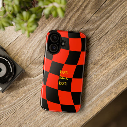 F1 Ferrari Black and Red Checkered Phone Case, Box Box Box F1 Phone Case