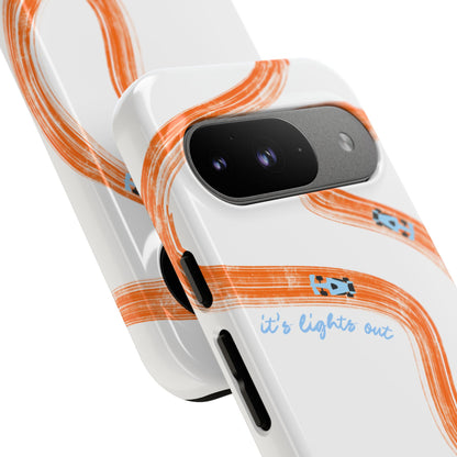 McLaren F1 Phone Case Orange and Blue Painted "its lights out and away we go", Trendy F1 Gift, Formula 1 Gift, Cute F1 Phone Case