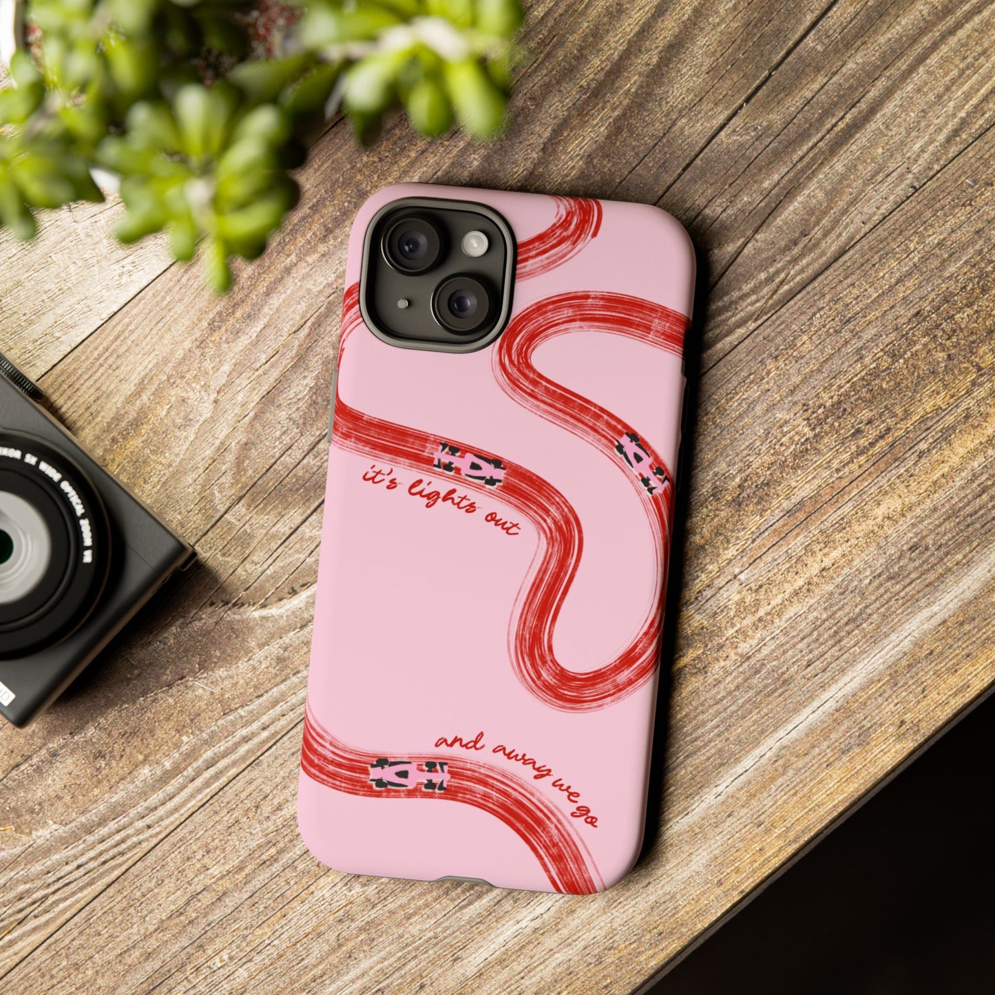 F1 Phone Case Pink and Red Painted "its lights out and away we go", Trendy F1 Gift, Formula 1 Gift, Cute F1 Phone Case, Unique Phone Case