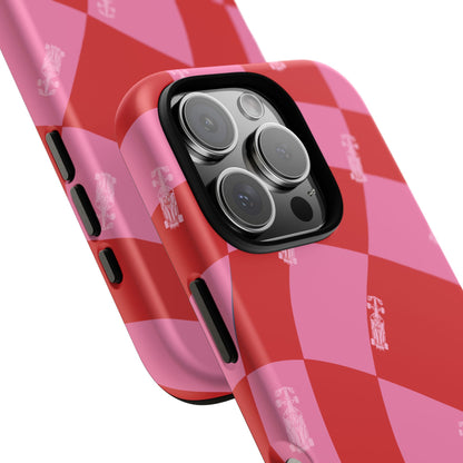 F1 Phone Case Pink and Red Checkerboard Design, Trendy F1 Gift, Girly Formula 1 Gift, Cute F1 Phone Case, Unique Formula One Phone Case