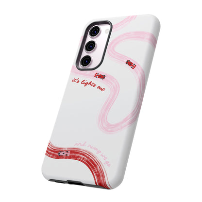 F1 Phone Case Pink and Red Painted "its lights out and away we go", Trendy F1 Gift, Formula 1 Gift, Cute F1 Phone Case, Unique Phone Case
