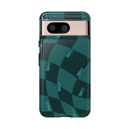 F1 Phone Case Teal Checkered Design, Trendy F1 Gift, Formula 1 Gift, Cute F1 Phone Case, Unique Formula One Phone Case