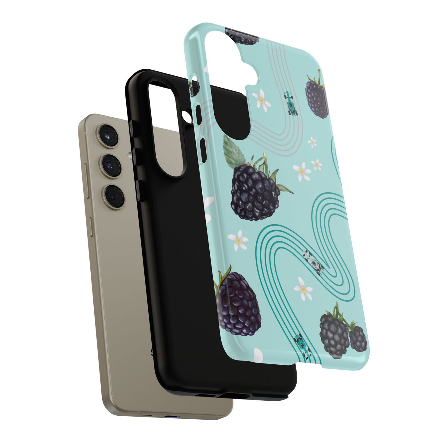 Teal F1 Mercedes and Blackberries Phone Case , Trendy F1 Gift, Formula 1 Gift, Cute Fruit F1 Phone Case, Unique Phone Case